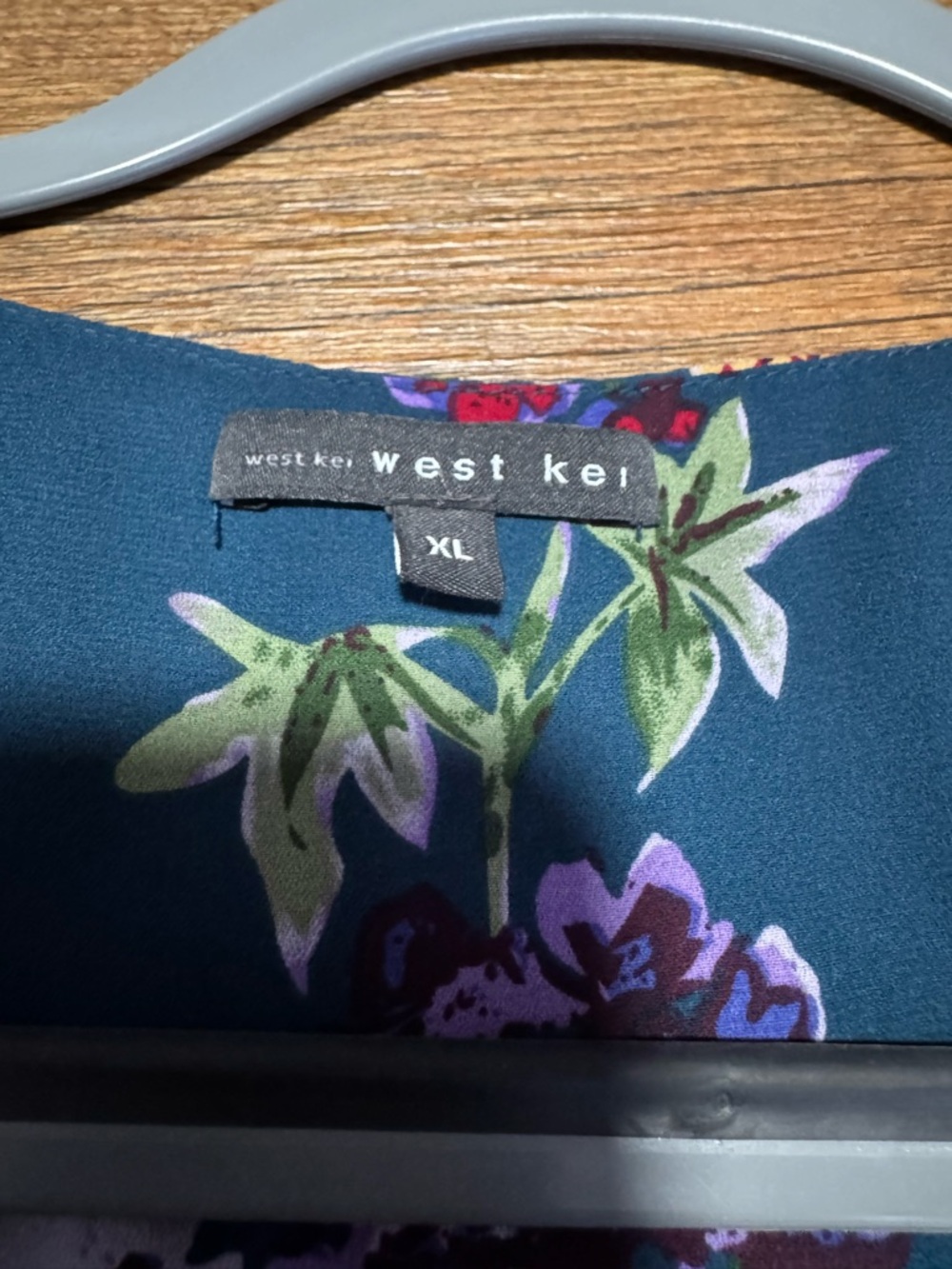 West Kei Teal Floral V-Neck Tie Blouse - Picture 4 of 6